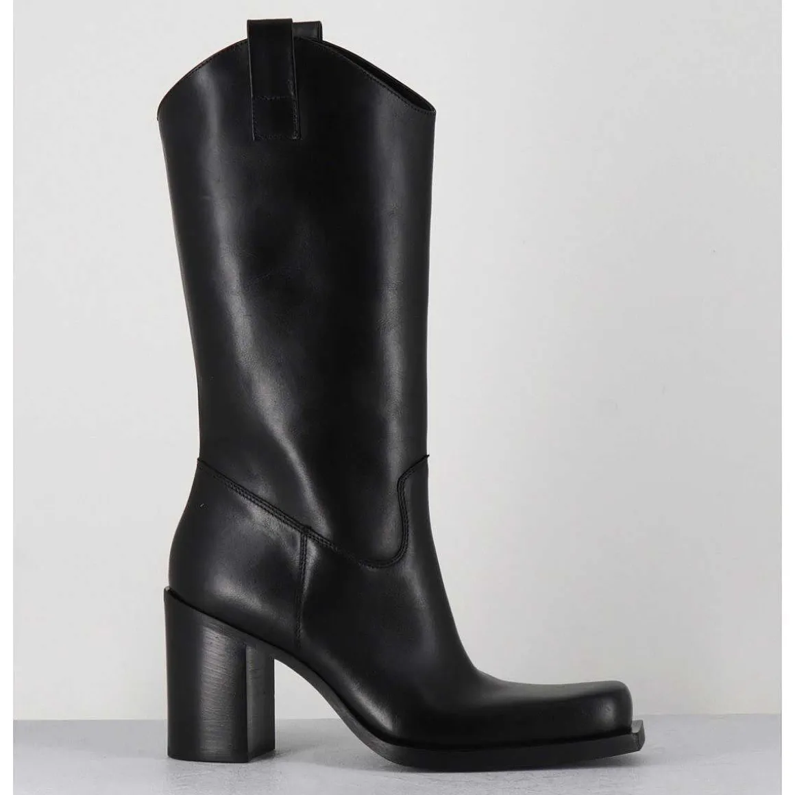 Texan Boots Bout Carre En Cuir Noir - E3656 Nero