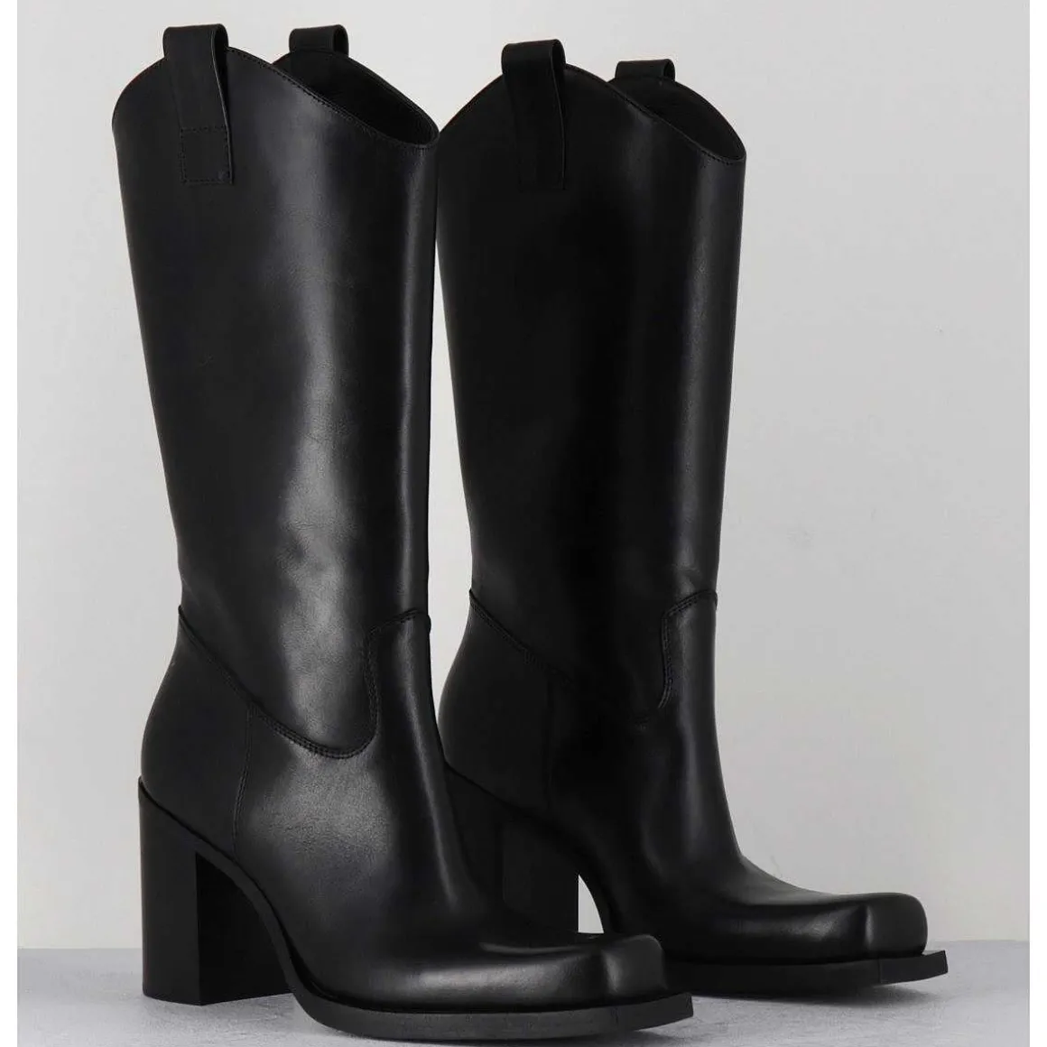 Texan Boots Bout Carre En Cuir Noir - E3656 Nero