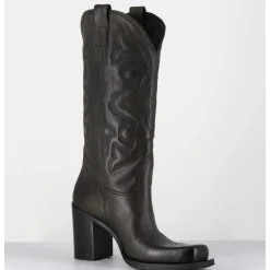 Texan Boots Bout Carre En Cuir Khaki & Surpiqures - E3660 Militare