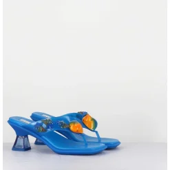 Tong Cuir Bleu & Plexi Ornees De Coquillages - Oceane Blue Sandals