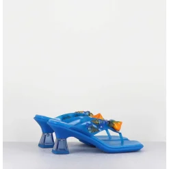 Tong Cuir Bleu & Plexi Ornees De Coquillages - Oceane Blue Sandals