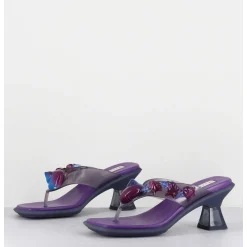 Tong Cuir Violet & Plexi Ornees De Coquillages - Oceane Purple Sandals