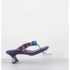 Tong Cuir Violet & Plexi Ornees De Coquillages - Oceane Purple Sandals