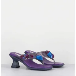 Tong Cuir Violet & Plexi Ornees De Coquillages - Oceane Purple Sandals